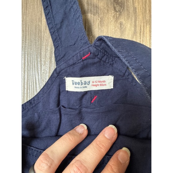 Baby Boy Train Embroidered Navy Overalls Dungarees 9-12 Months Applique Plaid - Picture 4 of 4